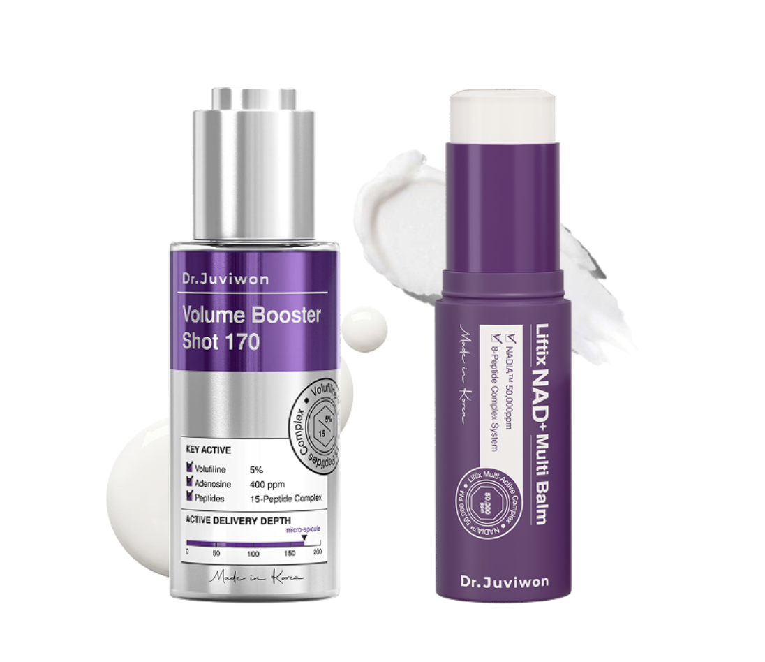 Volume Booster Shot 170 serum and Liftix NAD+ Multi Balm together
