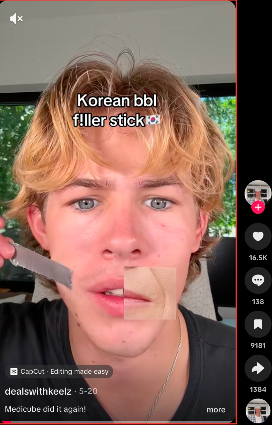 Creator reference using a Korean filler hook with a close-up face shot